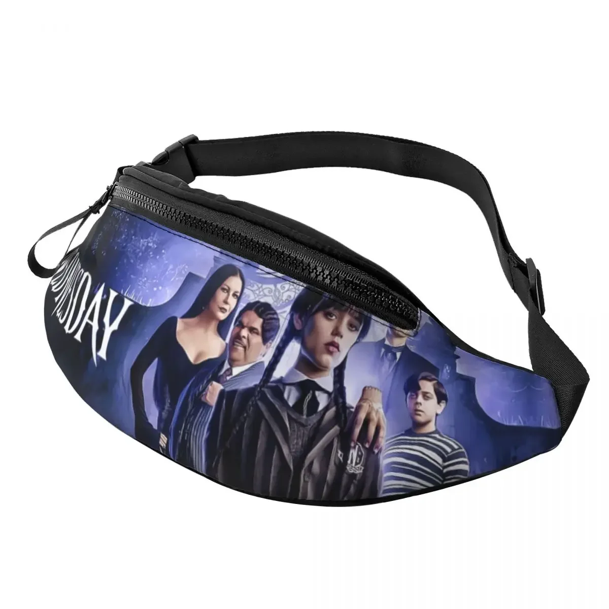 

Horror Movie Wednesday Addams Fanny Pack Women Men Casual Comedy Crossbody Waist Bag for Hiking Phone Money Pouch