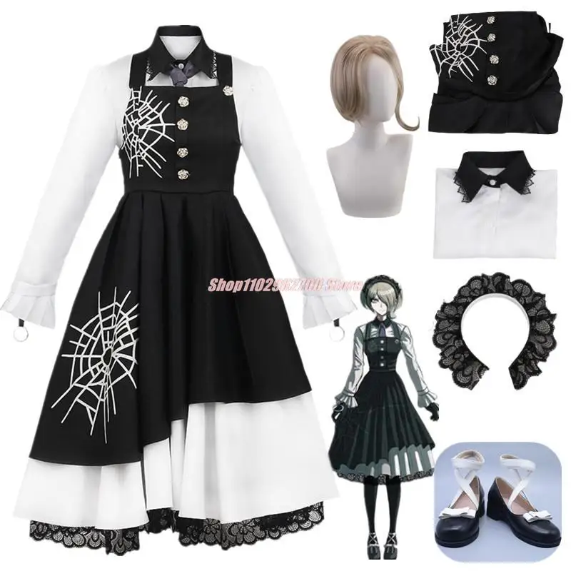 

Danganronpa V3 Killing Harmony Tojo Kirumi Cosplay Anime Costume Wig Set Black Gothic Lolita Maid Dress Halloween Party Outfit