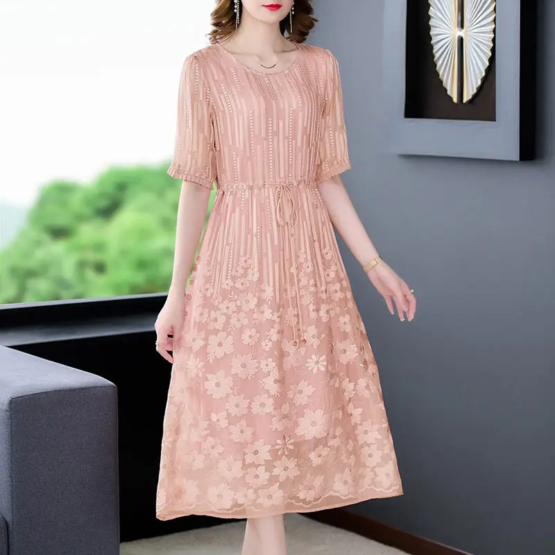 

Женское жаккардовое платье средней длины, элегантное свободное платье большого размера со шнуровкой, платье для подарка матери на день рождения, модель Z1520 на лето, 2023