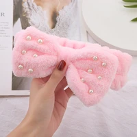 cute pearl headband for women soft coral fleece cross top knotted hairband solid color elastic turban korean hair accessories