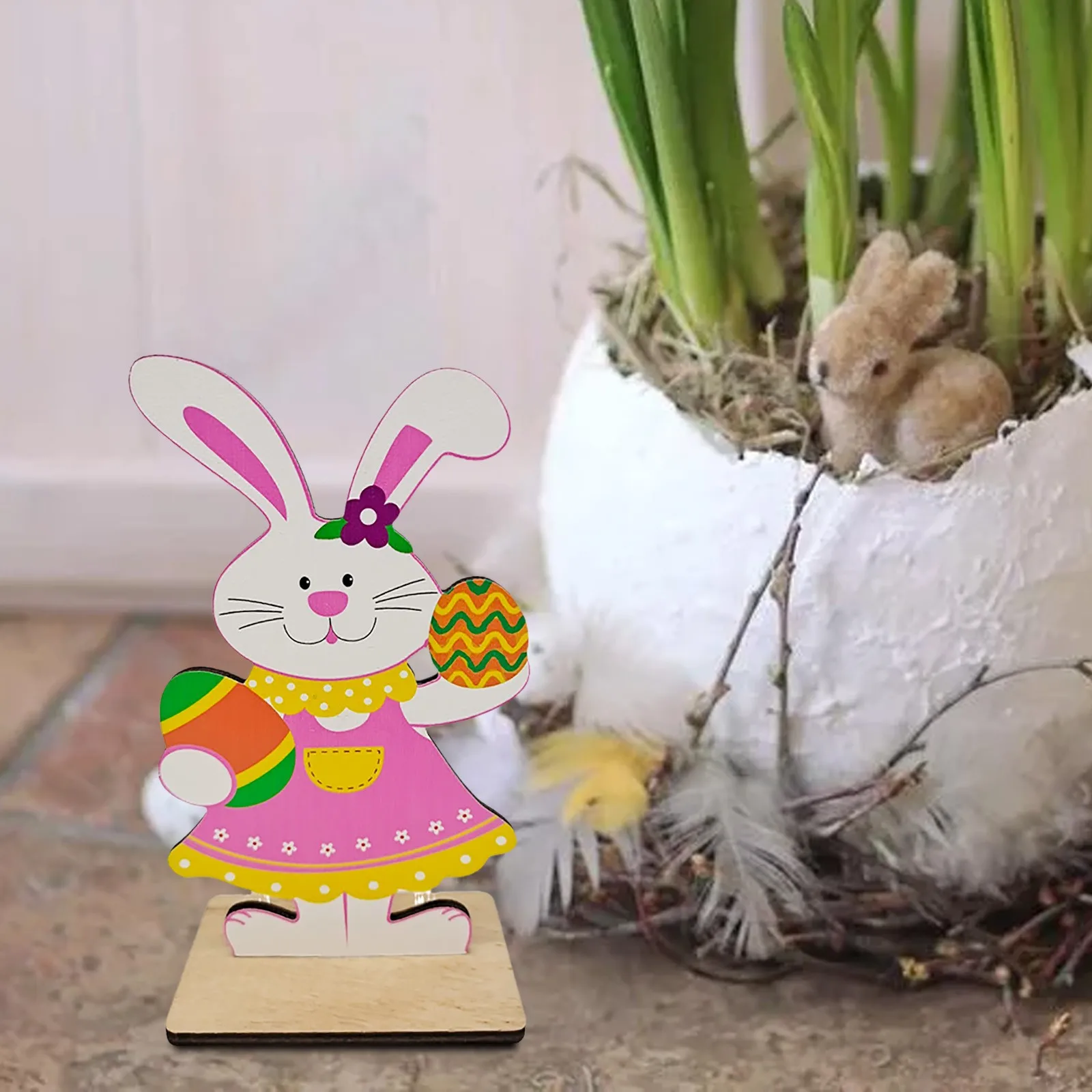 

1Pcs Painted Wooden Easter Bunny Desktop Ornament Easter Eggs Rabbit Decor Happy Easter Party Supplies Easter Table Decor Gifts