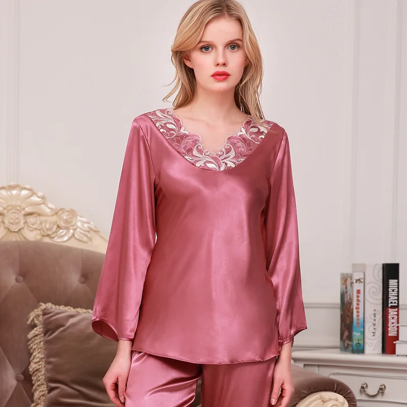 Sexy Ice Silk Pajamas for Women Spring and Summer Long Sleeve Loungewear Sleepwear Women's Sets Elegant Silk Night Wears Suit