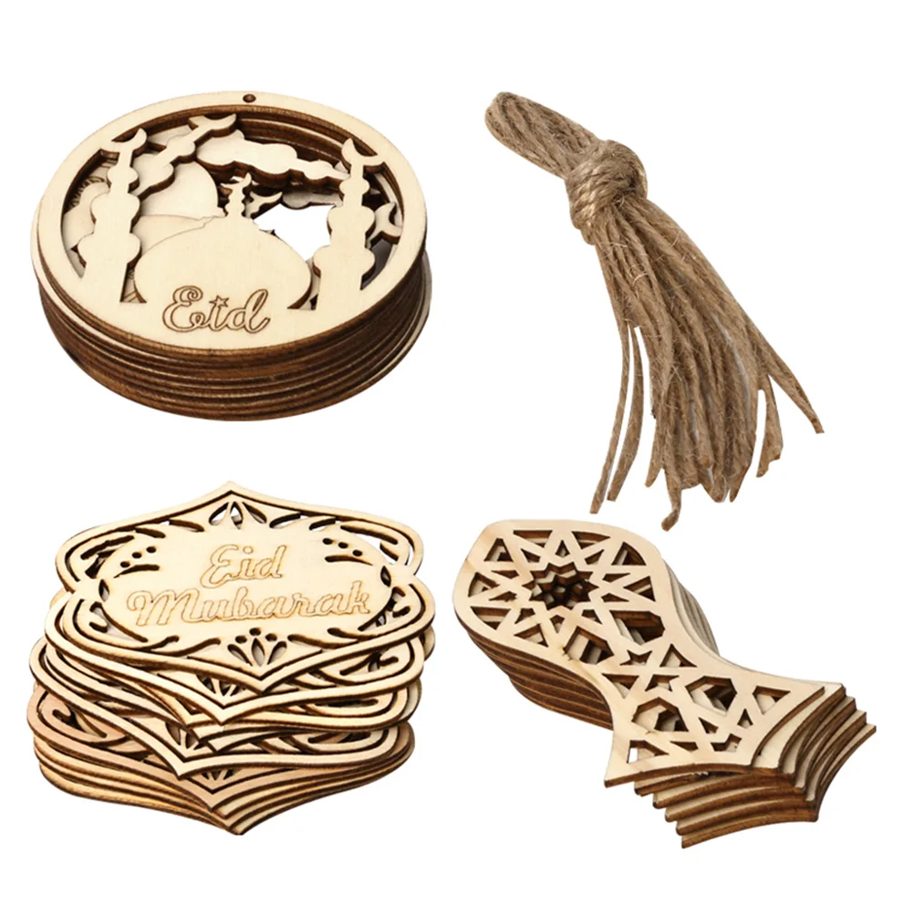 

30Pcs Ramadan Mubarak Decoration Eid Mubarak Wood Ornament Eid Wood Embellishments Eid Mubarak Decorations