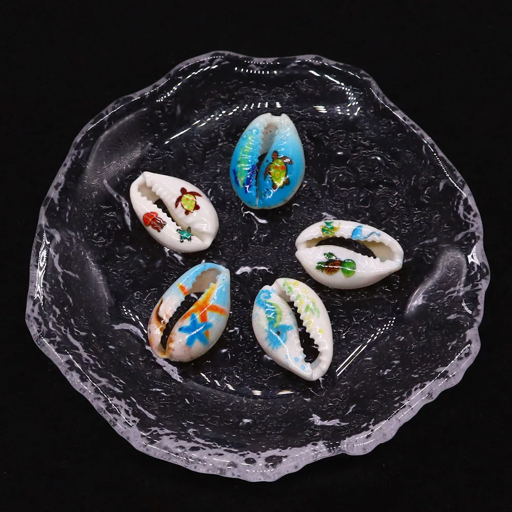

9x19mm Ocean Color Pattern Shell Shape Beads for DIY Crafts Jewelry Making Handmade Necklace Bracelet Charm Accessories 10pcs