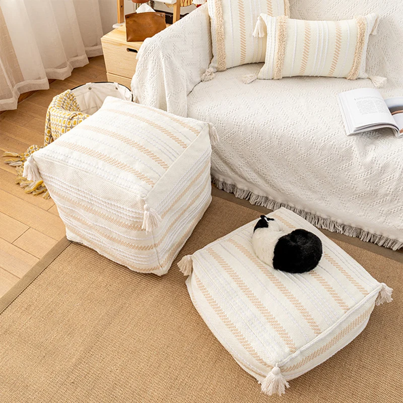 

Modern Minimalist Square Pier Footstool Hand-woven Fabric Seat Cushion Simple Ottoman Unstuffed Moroccan Cushion Cover Crafts