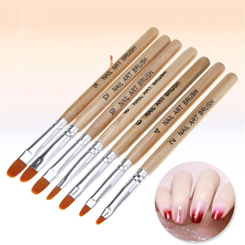 

7Pcs Nail Art Brush Pens Acrylic UV Gel Extension Builder Professional Wooden Nail Art Painting Drawing Brushes Manicure Tools