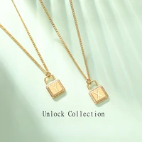 minimalist padlock initials necklace for women girls gold plated necklaces delicate lock letter pendant name jewelry gifts