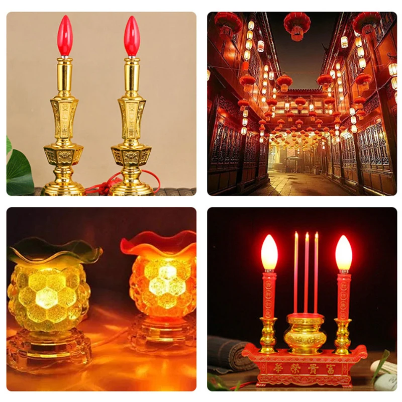 LED Altar Bulb E12/E14 Red Candle Buddha Lamp Temple Decorative Lamp Buddha Bead Decorative Lamp LED Candle Bulb Home Decor New images - 6