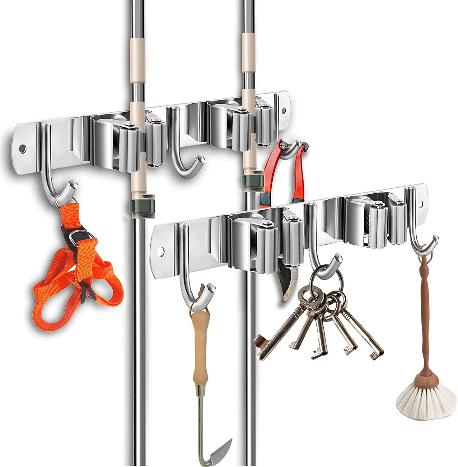 

Настенный держатель для швабры, стойка для метлы, сверхмощный держатель для швабры для прачечной, гаража, сада (2 стойки, 3 крючка), ручной дер...