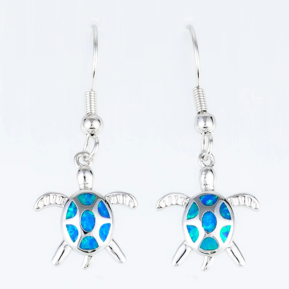 KONGMOON Гавайская Алоха черепаха океана синий огненный опал посеребренные ювелирные изделия для женщин висячие серьги