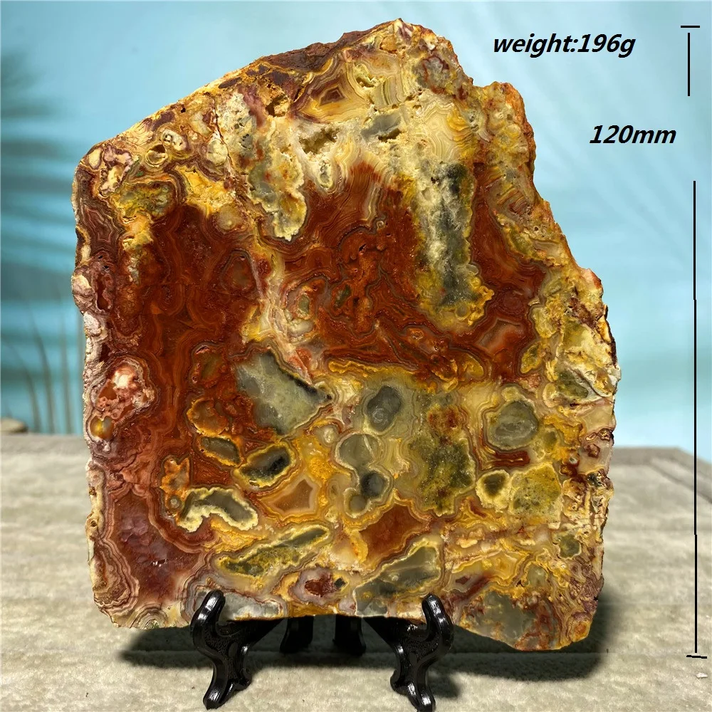Crazy Agate Slab Natural Stone Crystal Supplies Spiritual Wicca Slice Reiki FengShui Meditation Living Home Decor+Stand