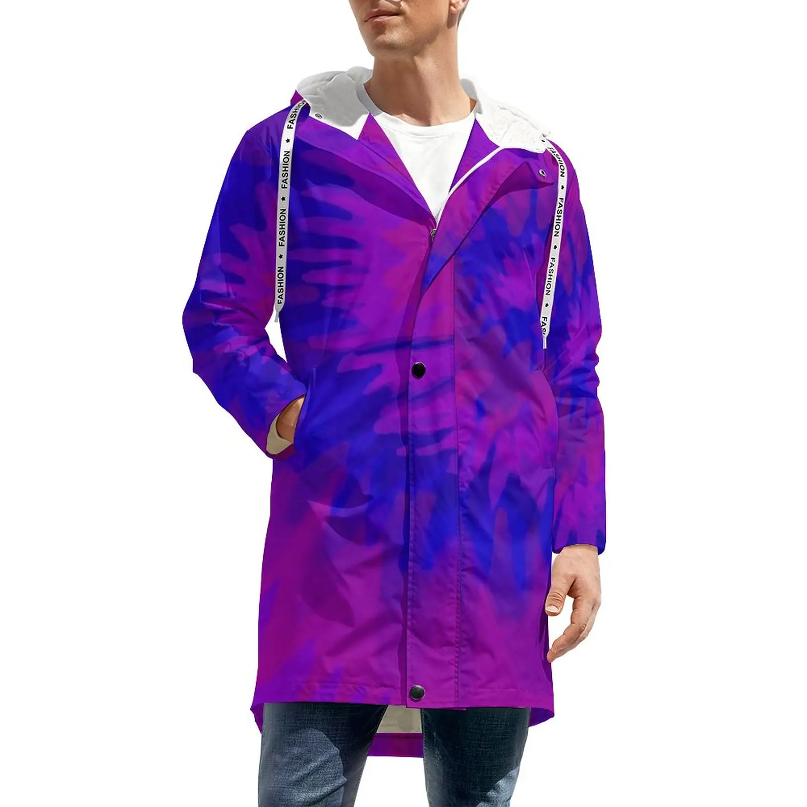 

Сине-фиолетовый утепленный ветрозащитный плащ с абстрактным принтом, длинный прямой плотный Тренч, уличная одежда, зимние куртки, повседне...