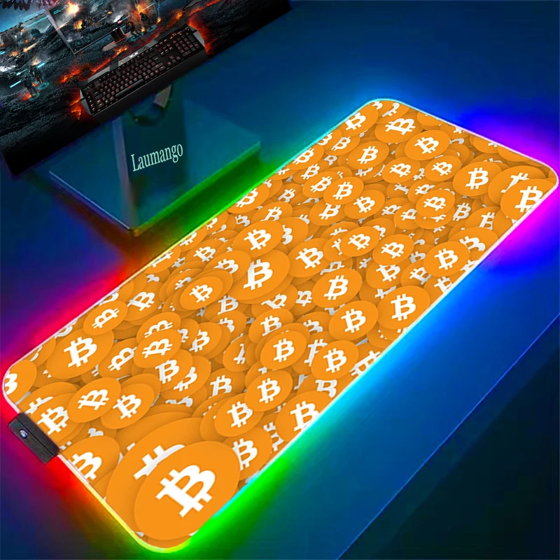 

Большой коврик для мыши, большой скоростной RGB коврик для мыши с биткоином, игровой компьютерный коврик для мыши с аниме, Настольный коврик д...