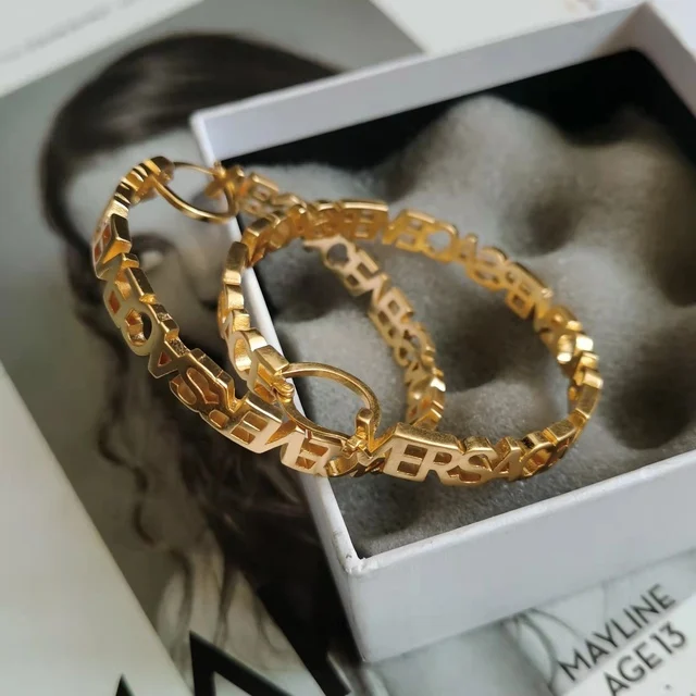 

Brand Design Big Circle Letter Golden Cooper Dangle Earrings 6*6cm