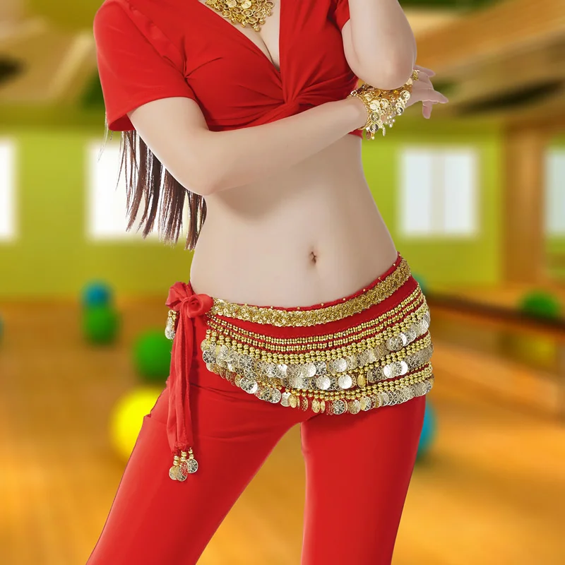 

Танцевальный Костюм для танца живота с цепочкой, костюм для индийского танца, костюм с ремнем для начинающих, утяжеленная Талия, шарф, топ, Восточная танцевальная одежда