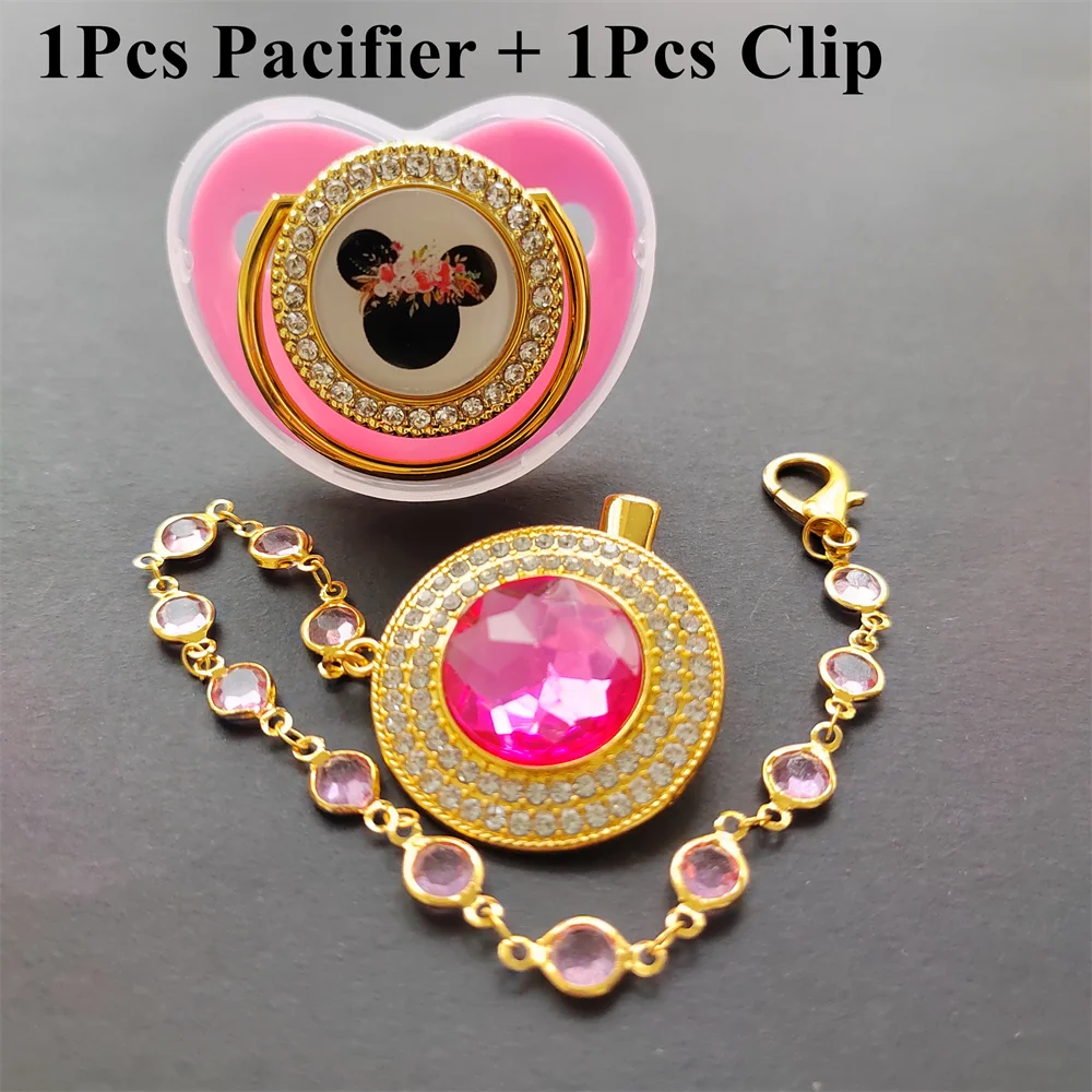 

Disney Pacifier Beads and clamps Pink Gold Pacifier Holder BPA-free silicone baby nipples Gold glitter newborn dummy Pacifier