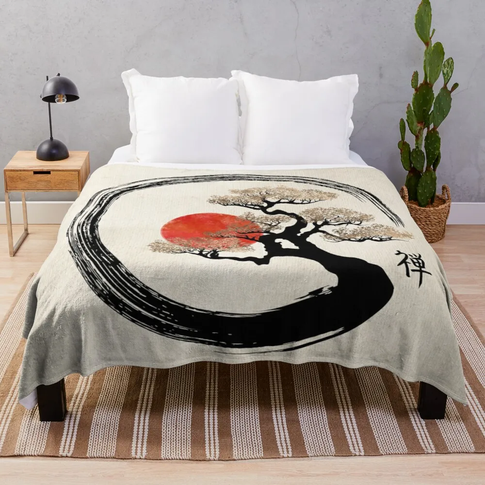 

Enso Circle and Bonsai Tree on Canvas Throw Blanket Blanket Fleece