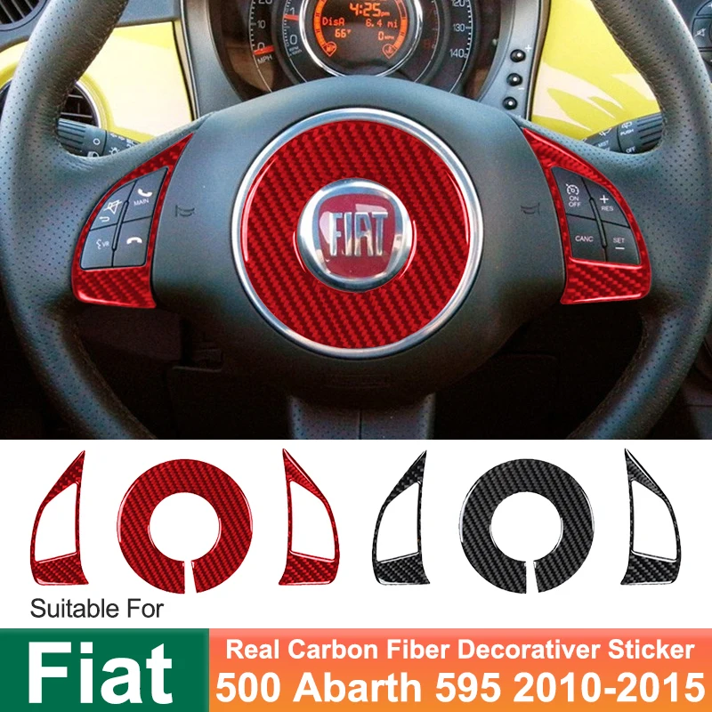 Фото Для Fiat 500 ABARTH 595 2010-2015 автомобильный руль, крышка кнопки, декоративная наклейка, модификация в углеродном стиле, аксессуары №1