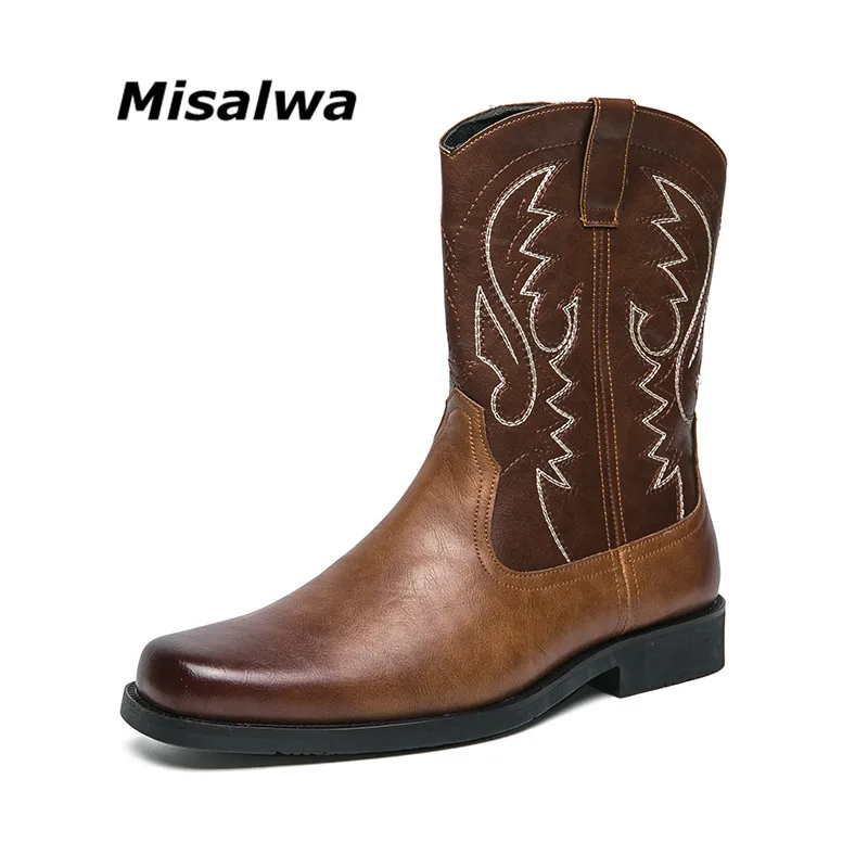 

Misalwa Popular Men Boots Western Cowboy Boot Embroidered Shoes Men's High Top British Riding Boots Plus Size Vintage Boots