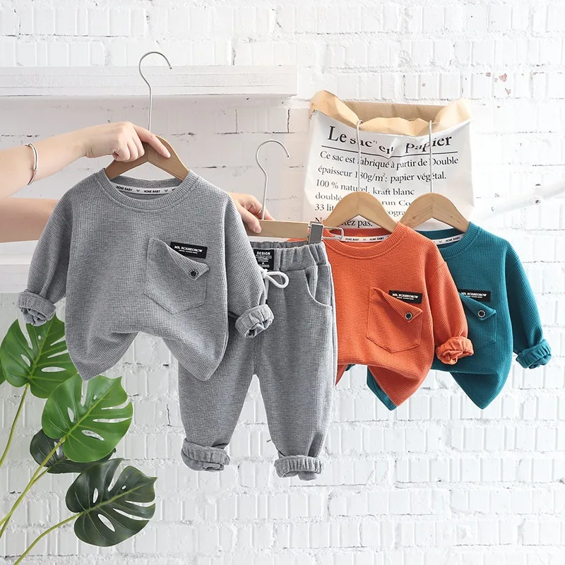 

Spring Autumn Children Clothes Baby Boys Cotton Solid Sweatshirt + Pants 2Pcs Set Toddler Fashion Outfits Kids Tracksuits 2-9Y