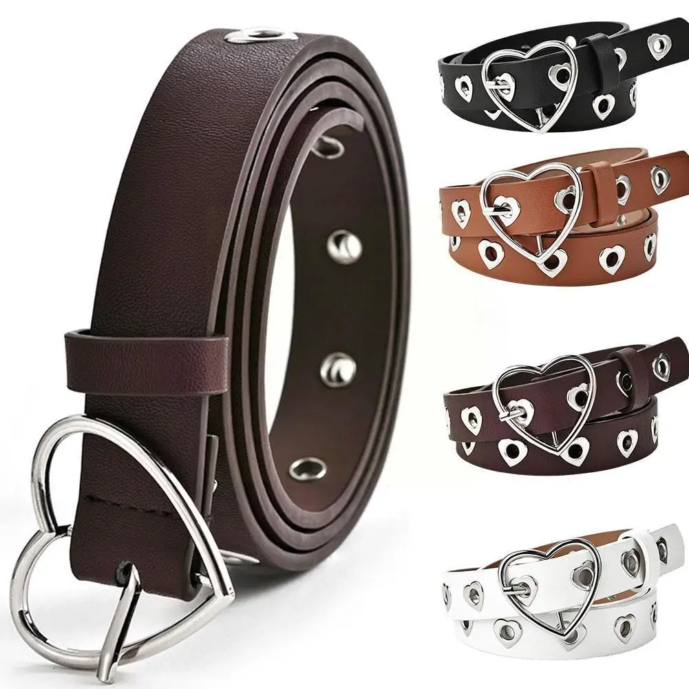 Fashion Heart-shaped Eyelet Hollow Belt Love Buckle Belt Belts Jeans Adjustable Leather Personality Waistbelt F7R7