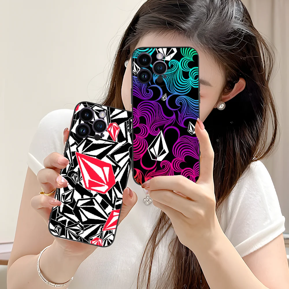 Чехол для мобильного телефона V-Volcoms iPhone 16 15 14 13 12 11 X XR XS 8 7 Pro Max Plus мини-черный чехол