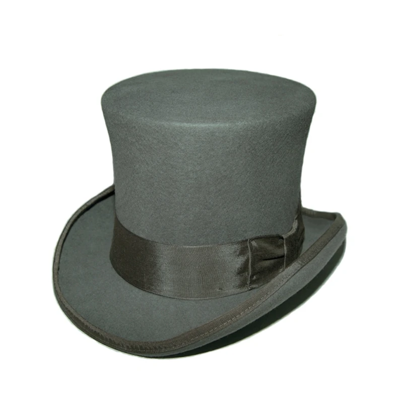 Gray 18cm High Top Hat Victorian Wool Felt Steampunk Magician Gentleman Sombrero Bowler Hoeden For Women Men Formal Fedora