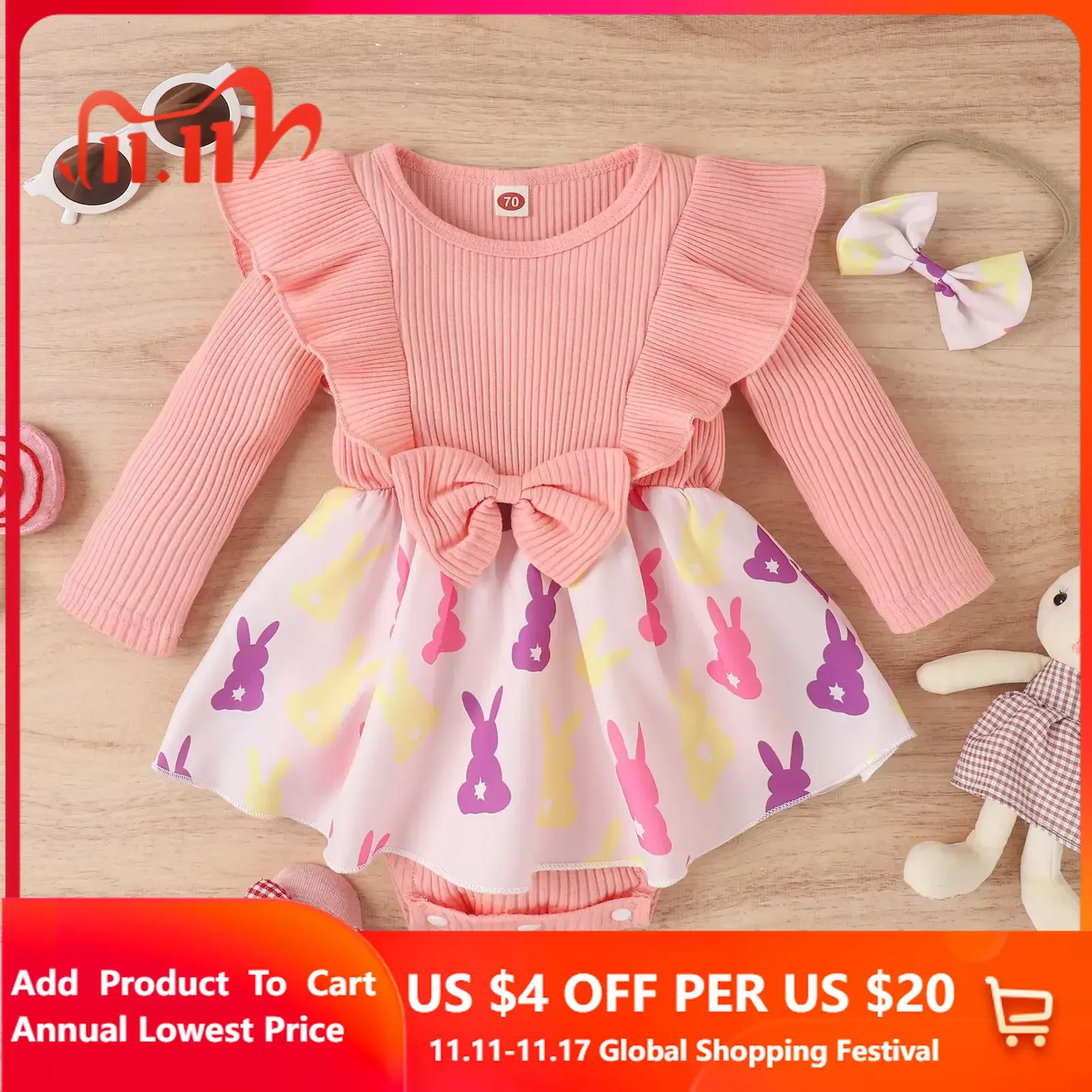 

Комбинезоны для маленьких девочек, одежда с треугольным запахом, юбка с капюшоном в виде кролика для маленьких девочек на Пасху