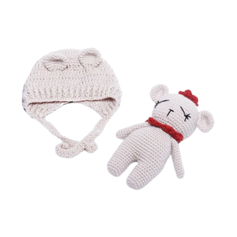 

Newborn Bear Ear Hat & Knitwears Handwoven Bear Doll Newborns Photo Props Baby Photoshoot Props Infant Skin-Friendly Hat