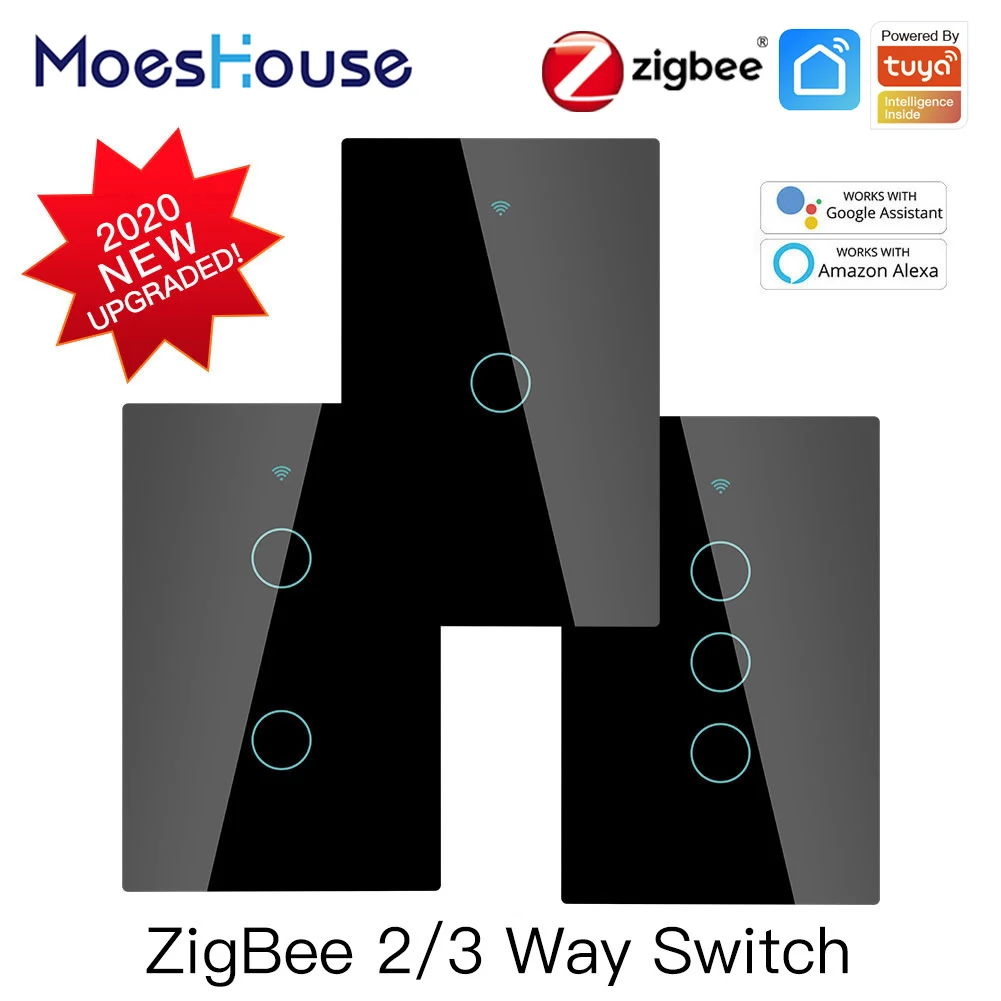 

ZigBee Wall Touch Smart Light Switch With Neutral/No Neutral ,No Capacitor Smart Life/Tuya Works with Alexa,Google Hub Required