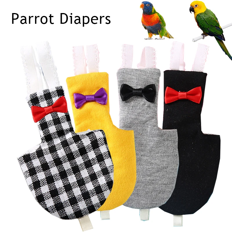 

Parrot Diaper With Bowtie Cute Plaid Print Cockatiel Pigeons Small Medium Large Birds Flight Suit Clothes Washable Pet Supplies