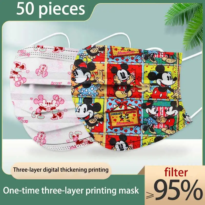 

Disney Minnie Mouse Color Printing Mask, Personality Cartoon Pattern, Comfortable and Breathable Protective Mask with Melt Blown