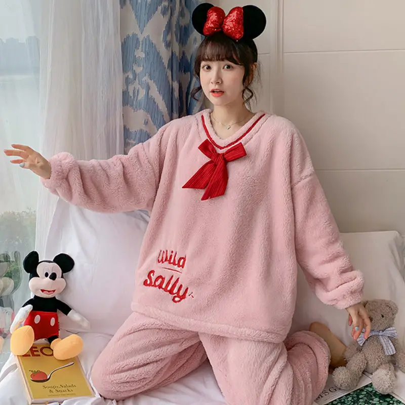 

Повседневная Милая Пижама-пуловер с вышивкой, новинка осень-зима, бархатная Толстая теплая пижама из кораллового флиса