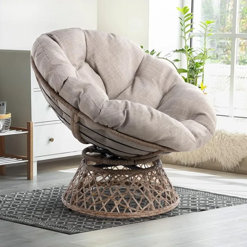 

Ergonomic Wicker Papasan Chair with Soft Thick Density Fabric Cushion, High Capacity Steel Frame, 360 Degree Swivel