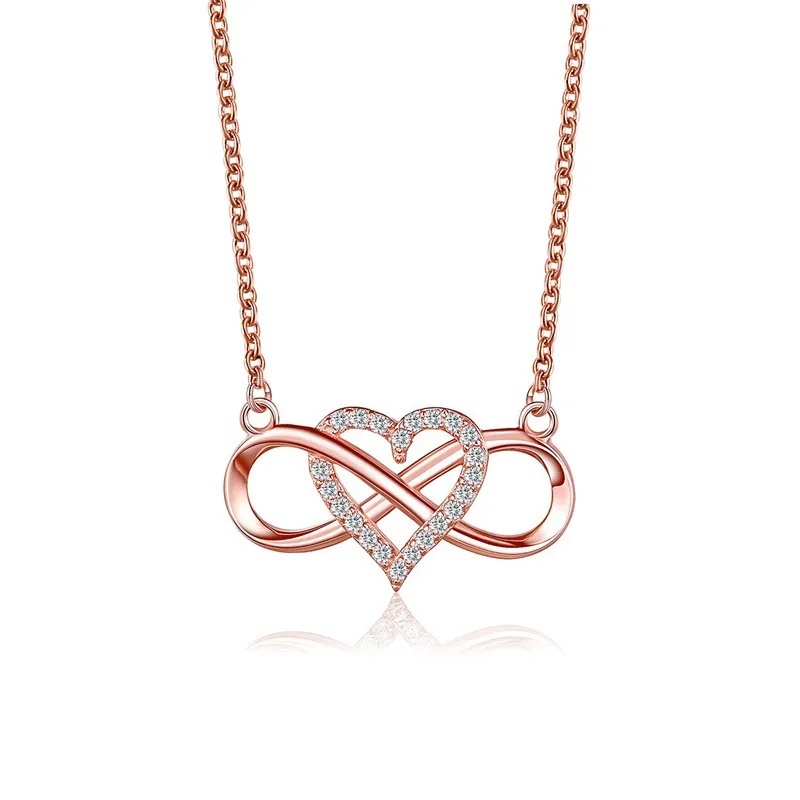 

Aporola Heart Shaped Knotted Pendant Necklace 8-word Heart-shaped Cross Clavicle Chain Girls Rose Gold Zircon Day Gift Jewelry