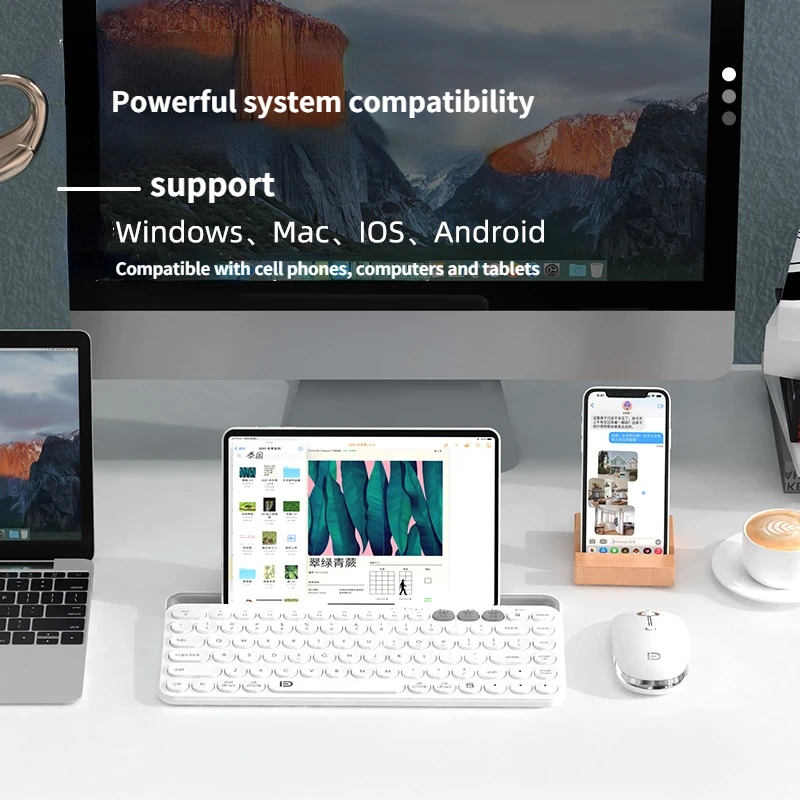 gaming wireless bluetooth keyboard round keycap integrated stand multi device portable keyboard for tablet laptop phone dropship free global shipping