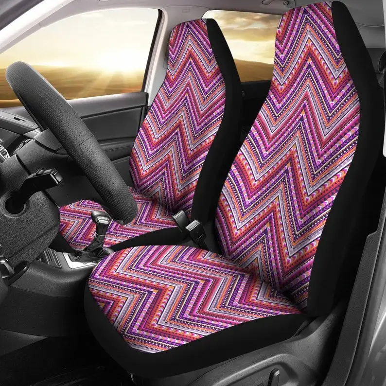 

Pink Purple Zig Zag Ethnic Pattern Car Seat Covers Pair, 2 Front Seat Covers, Car Seat Protector, Car Accessories