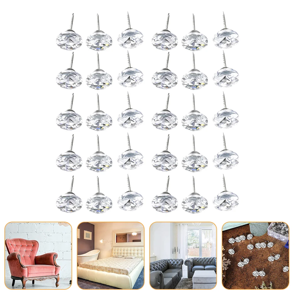 

50 Pcs Sofa Pull Buckle Button Crystal Designed Decorative Tacks Astetic Room Nails Multi-purpose