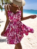 sexy lady v neck retro print mini dress women sleeveless backless party dress 2022 summer beach style camisole dress vestidos
