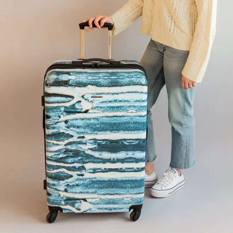 28-inch Hardside Rolling Spinner Checked Luggage, Blue Marble Print