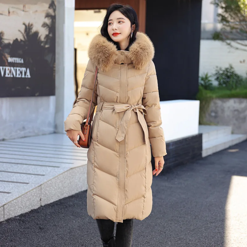 2022 Winter New Collection Coat Women's Stand Collar Hooded Windproof Long Jacket Cotton Clothing