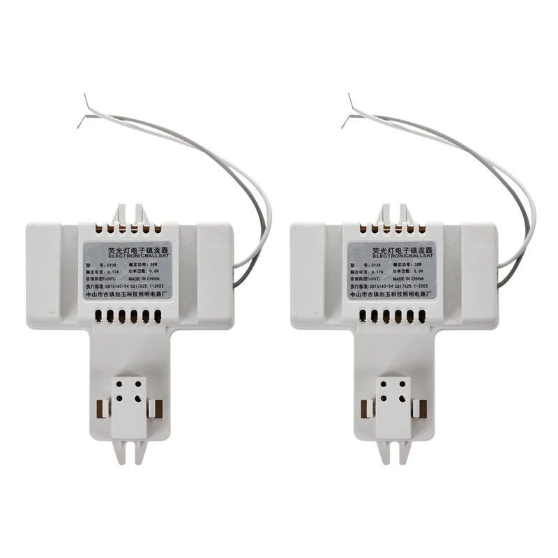 

2X White Plastic Shell 4 Pin 2D Tube Bulb Fluorescent Ballast AC 220V 0.19A 38W