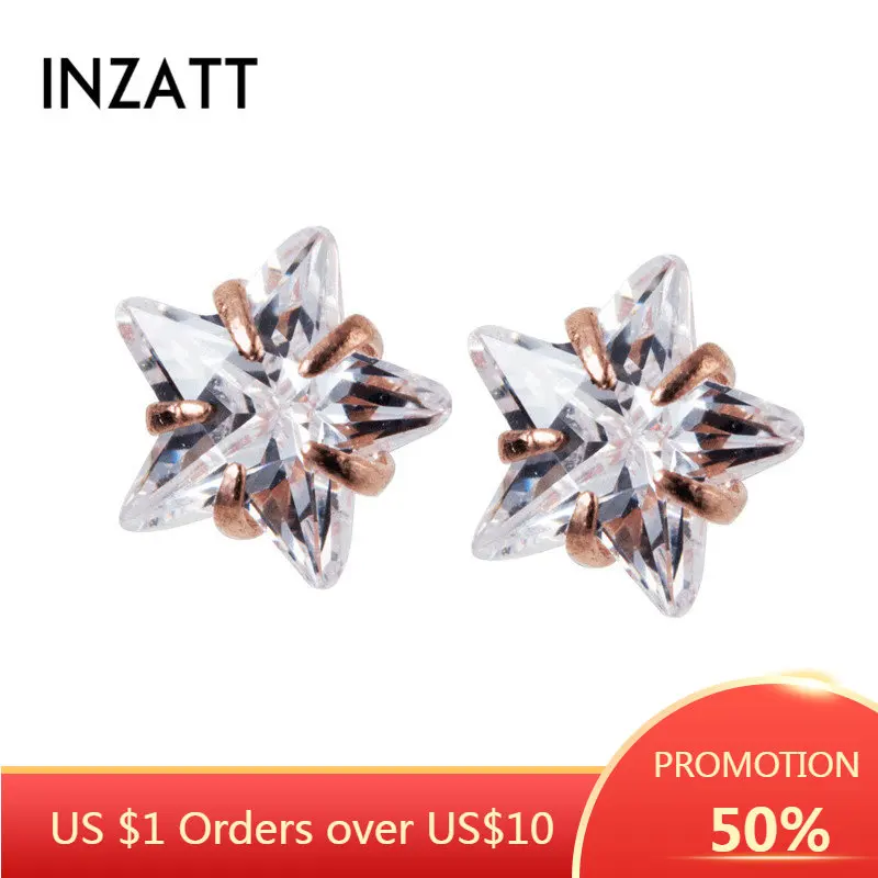 

INZATT Real 925 Sterling Silver Zircon Star Cute Stud Earrings For Fashion Women Fine Jewelry Trendy 2019 Accessories Gift