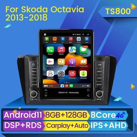 Мультимедийный плеер для Шкода Октавия 3 For Skoda Octavia 3 A7 2013-2018 с сенсорным экраном и Bluetooth Android 11 8G + 128G DSP 2DIN автомагнитола 2 DIN GPS мультимедиа автомобиля головное устройство CarPlay Auto BT
