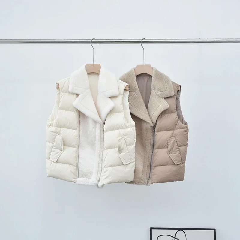 

Осенне-зимний женский короткий жилет из овечьей шерсти на молнии