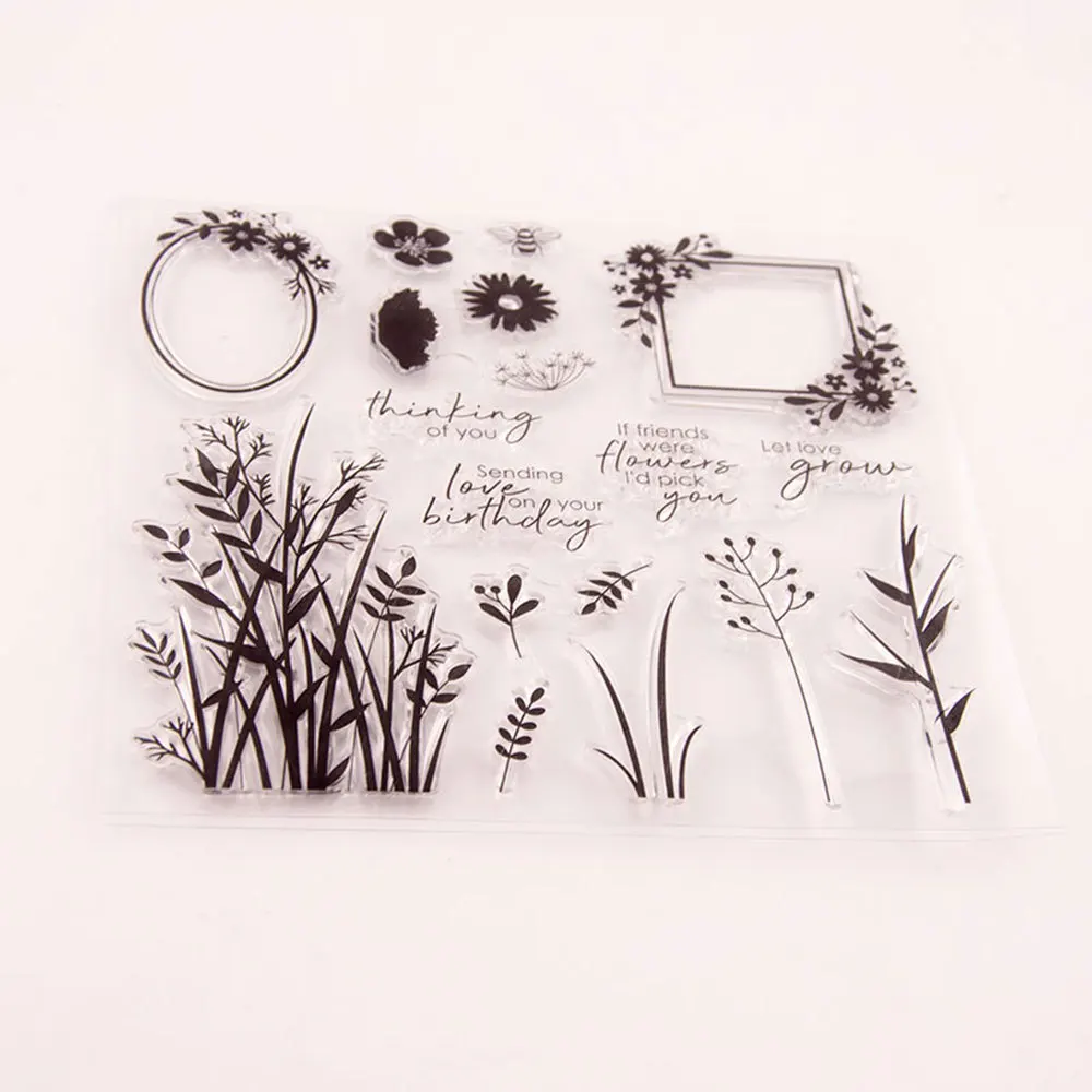 1 шт. Прямоугольная овальная рамка с травяными цветами. Думая о тебе. Позвольте любви расти. Прозрачные штампы для создания открыток, декора и скрапбукинга.