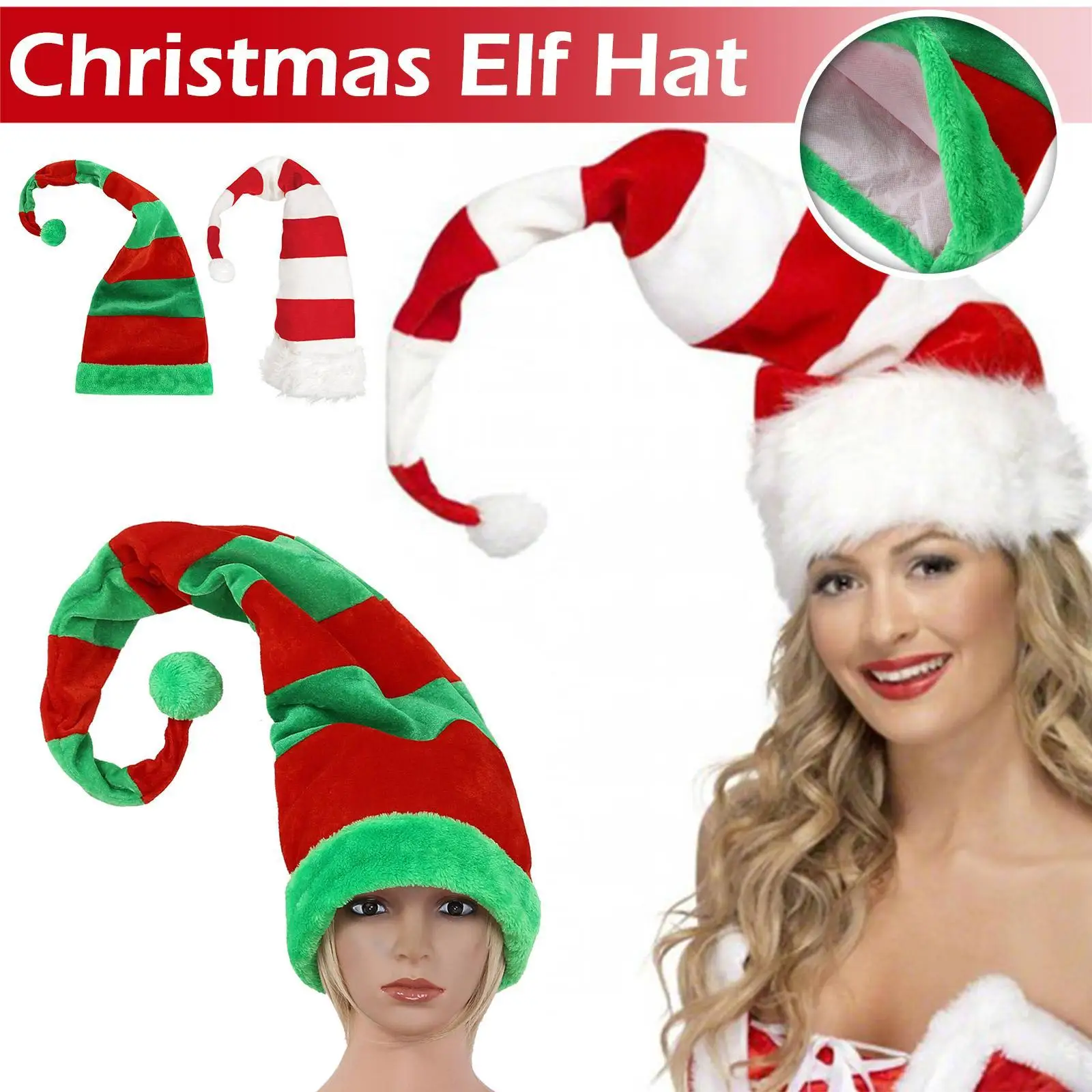 Funny Party Christmas Hats Long Striped Felt Plush Elf Hat Holiday Theme Hats Christmas Party Accessory 2022 New
