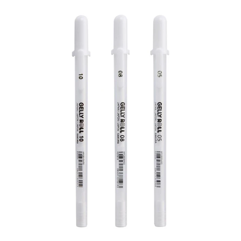 Sakura Gelly Roll Gel Pen White Color 0.5mm 0.8mm 1.0mm High Light Marke Pen Black Cardboard Art Painting Pen White Line Pens images - 6