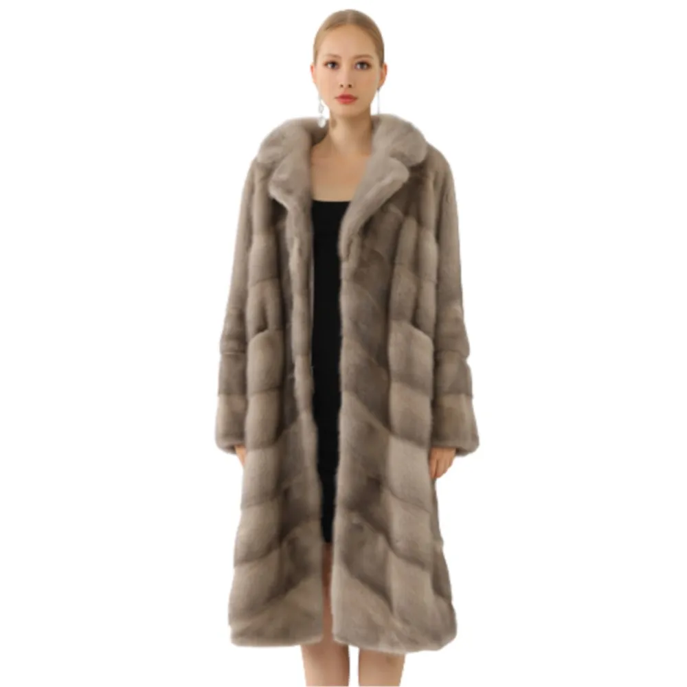 

Women Winter Luxury Real Mink Fur Coat Female Genuine Leather Mink Coats Lady Turn-down Collar Lengthen Natural Fur Coat X-large
