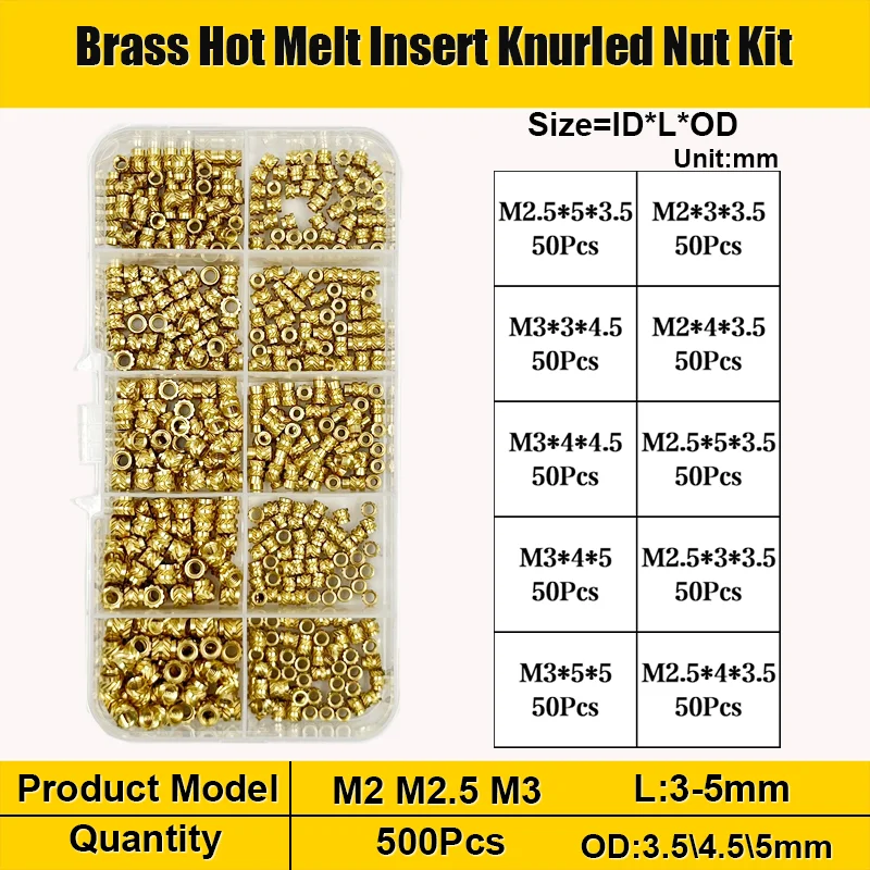

Латунная термоустанавливаемая гайка M2 M3 M4 M5 M6, термоплавкая рифленая Резьбовая вставка для инъекций, стандартная Медная гайка, 3d-печать